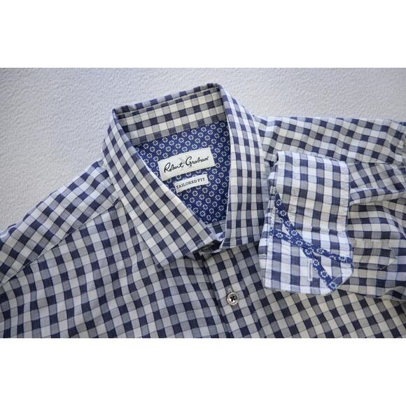 Robert Graham X Dress Shirt Striped Flip Cuff Tailored Fit Plaid Mens Size Large - Picture 1 of 6